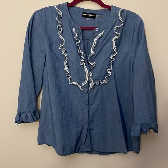 Karl Lagerfeld Button Down Ruffle Shirt - Picture 3 of 5